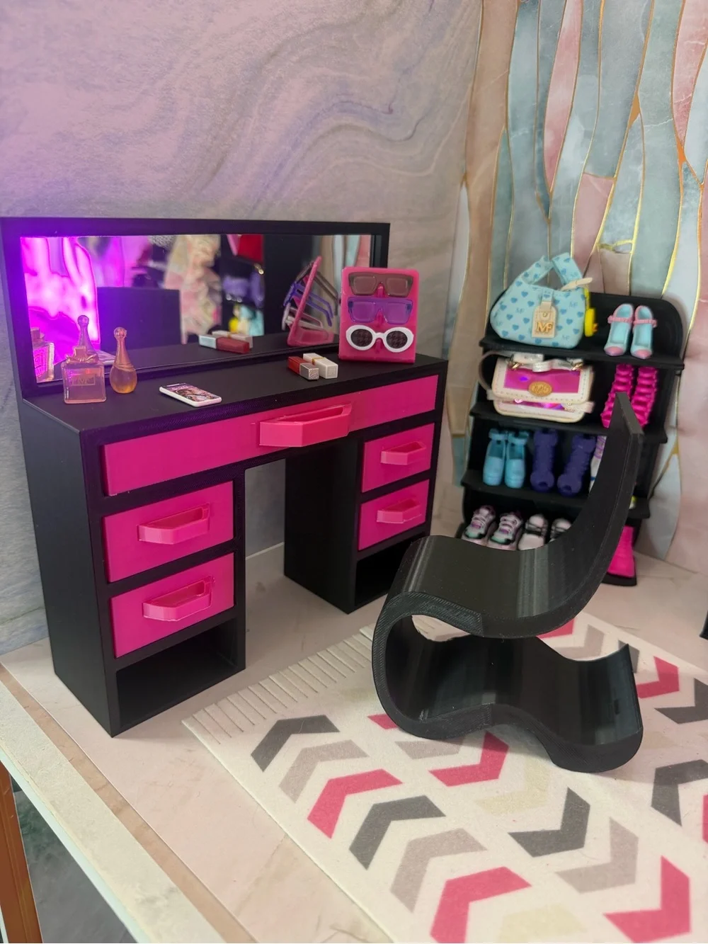 Barbie Vanity Makeup Table with Mirror and Chair | 11.5 Inch Doll Furniture